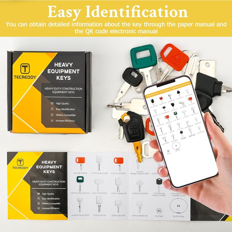 Tecreddy 25 Heavy Equipment Keys, Master Key Set for Cat Caterpillar John Deere Case Bobcat JLG JCB Volvo Hyster Ford New Holland Yanmar Takeuchi Kubota Komatsu Construction Heavy Equipment Machine - Image 2